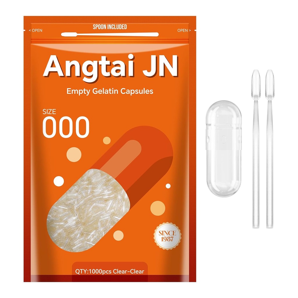 Tomme Gelatine kapsler Størrelse 000 Pill Gel Caps Pure Bovine Clear (1.000 Greve) Gluten Free, Non- GMO, Halal Certified Filling Kit med 2 skeer til selv dine egne kosttilskud