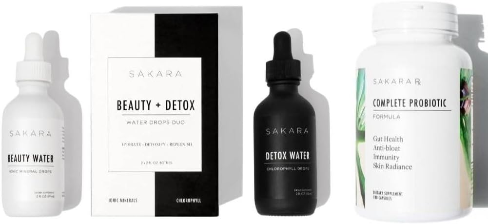 Sakara skønhed vand + Detox vanddråber & Komplet Probiotika - Sporing Mineral dråber & Chlorophyll flydende dråber, Probiotika til kvinder fordøjelsessygdomme