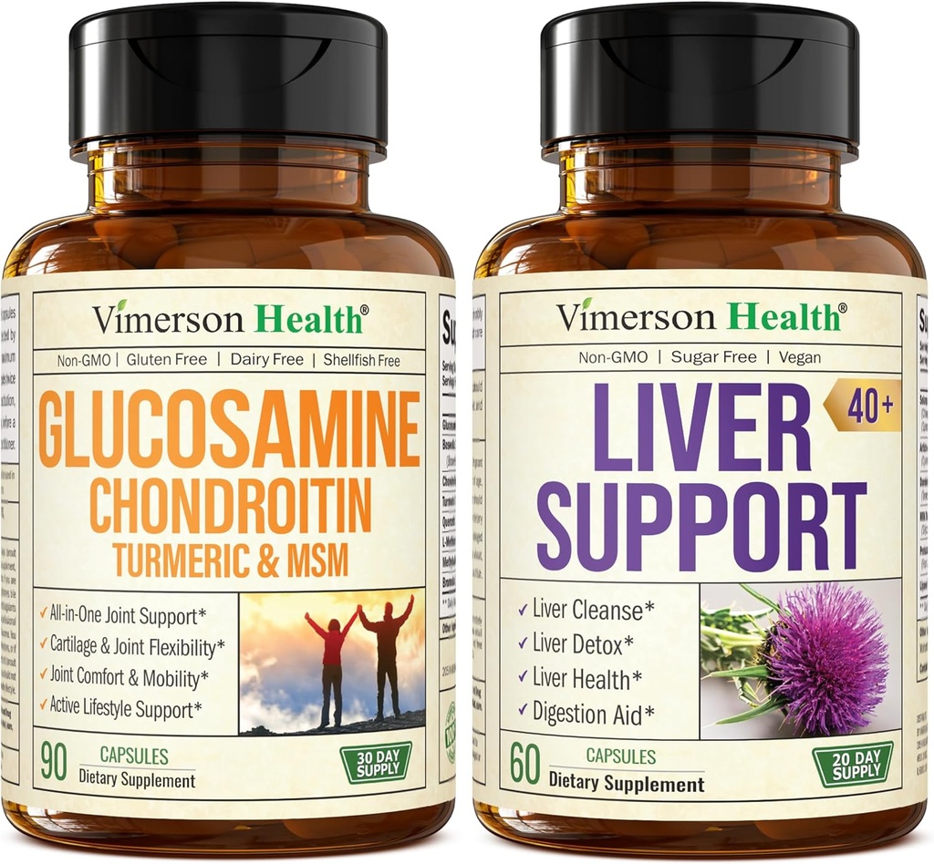 Glucosamin Chondroitin MSM med gurkemeje Boswellia & Lever Rense Detox & Reparation 40 + Lever supplement med 50% Silymarin Milk Thistle Extract til fælles og leverstøtte