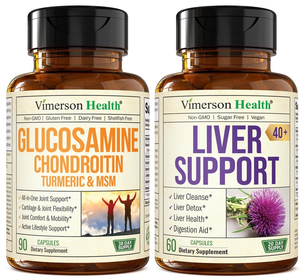 Glucosamin Chondroitin MSM med gurkemeje Boswellia & Lever Rense Detox & Reparation 40 + Lever supplement med 50% Silymarin Milk Thistle Extract til fælles og leverstøtte