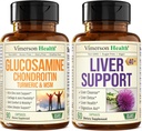 Glucosamin Chondroitin MSM med gurkemeje Boswellia & Lever Rense Detox & Reparation 40 + Lever supplement med 50% Silymarin Milk Thistle Extract til fælles og leverstøtte