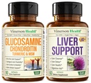 Glucosamin Chondroitin MSM med gurkemeje Boswellia & Lever Rense Detox & Reparation 40 + Lever supplement med 50% Silymarin Milk Thistle Extract til fælles og leverstøtte