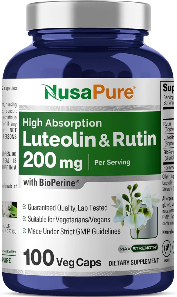NusaPure Luteolin Complex med Rutin 200 mg 1 124; 100 kapsler 1 124; Vegetar, non- GMO & Vegan Flavonoid Formel