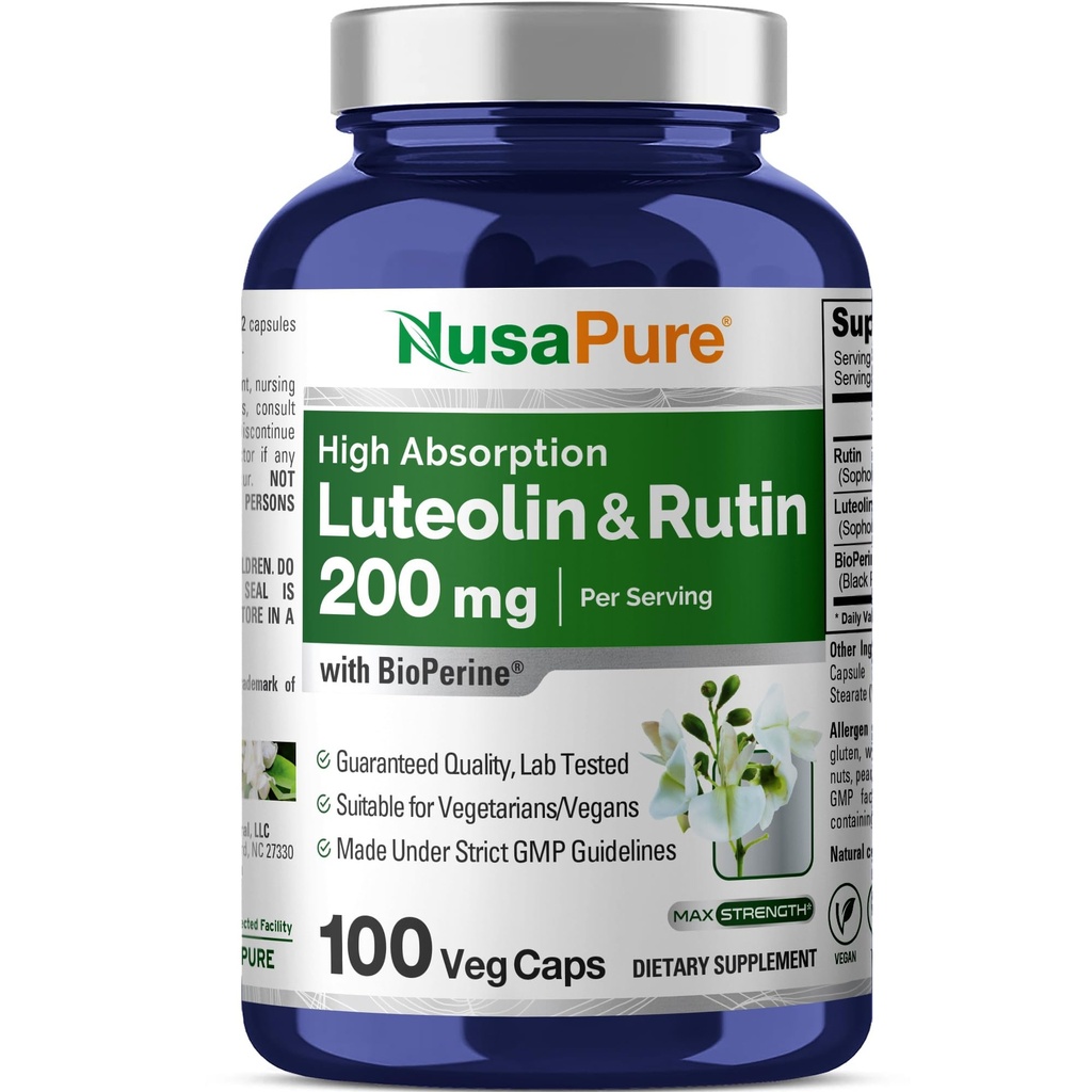 NusaPure Luteolin Complex med Rutin 200 mg 1 124; 100 kapsler 1 124; Vegetar, non- GMO & Vegan Flavonoid Formel