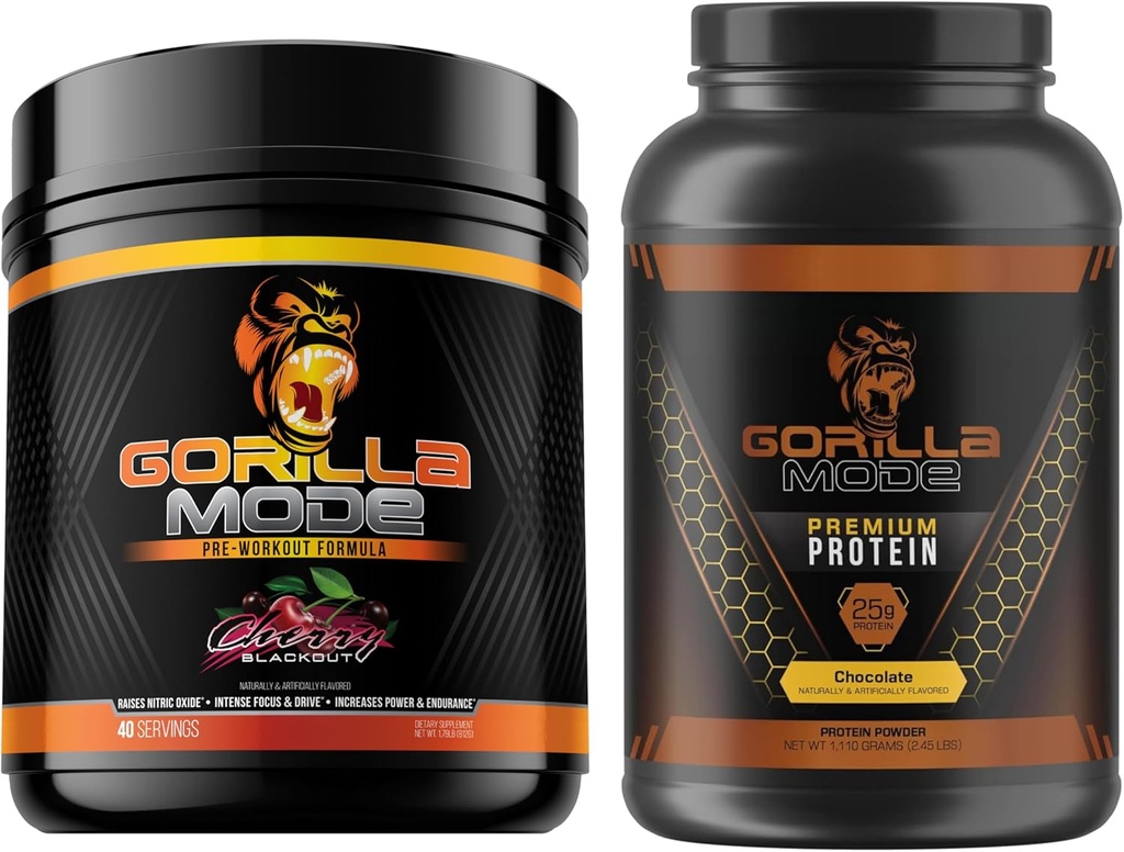Gorilla Mind Workout (Cherry) + Premium Whey Protein (Chokolade) - Omfattende stak til fueling maksimale træningsresultater