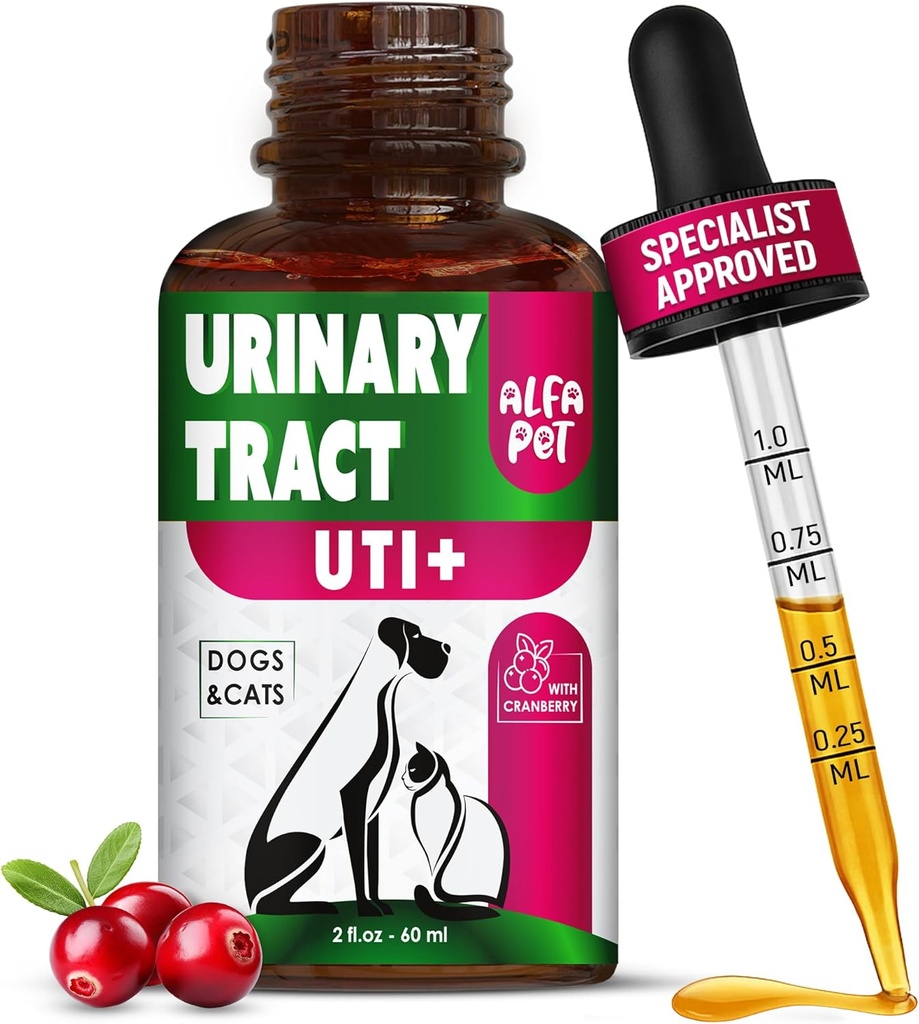 Сat Urinary Tract Infektion Behandling med Cranberry - Hund UTI Behandling til pleje for Brege - Kat UTI Behandling for Nyrer - Forebyggende støtte til nyresygdom i Drops - 2 Oz