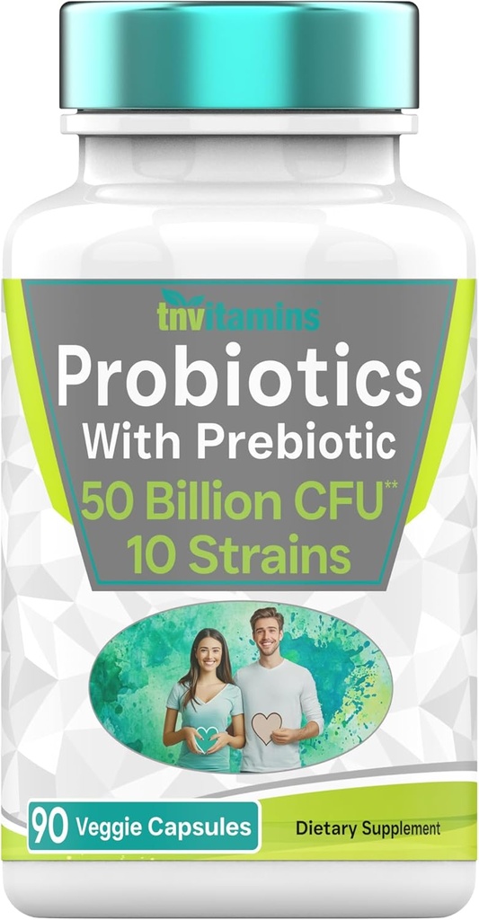 Probiotika med Prebiotic: 50 Millioner CFU - 10 Strain - 90 Vegetariske Kapsler 124; med Acidophilus Probiotic for fordøjelsessygdomme, Gut Sundhed, & immunforsvar *
