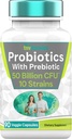Probiotics with Prebiotic: 50 Billion CFU - 10 Strain - 90 Vegetarian Capsules | with Acidophilus Probiotic for Digestive Health, Gut Health, & Immune Support* | for Men & Women