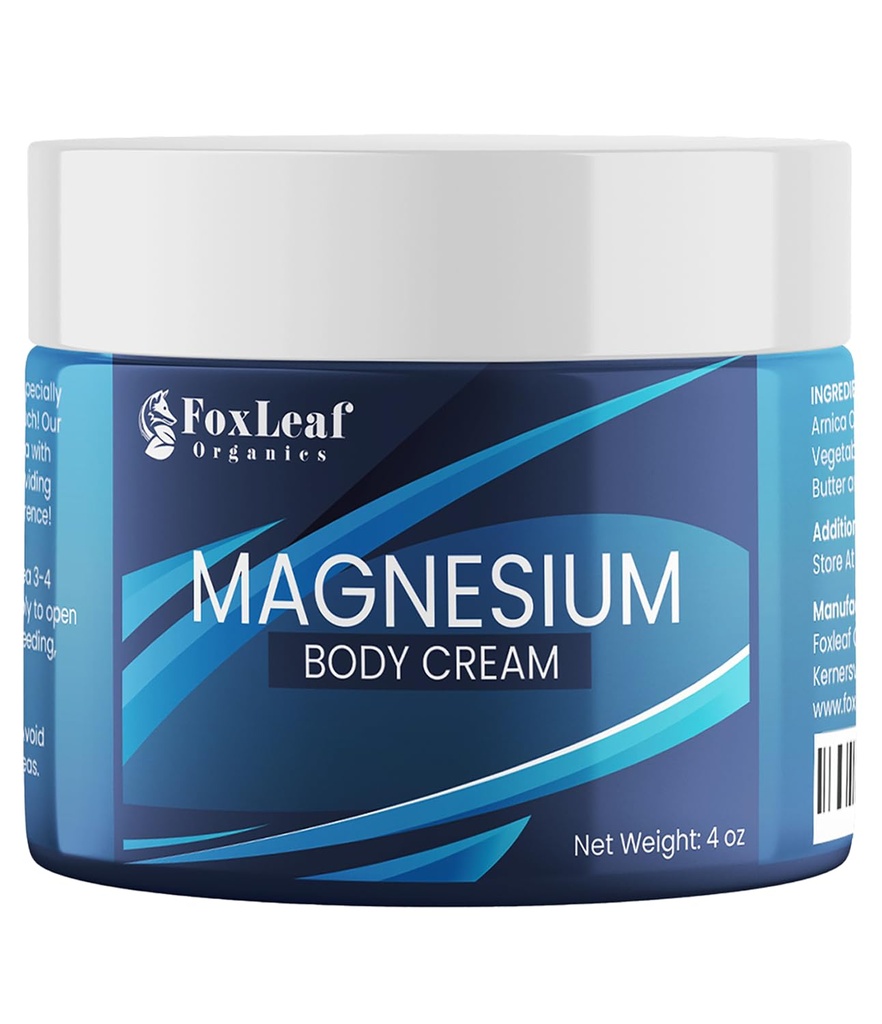 Magnesium Cream til søvn, ben kramper & muskelømhed, stærkt koncentreret & dyb penetrerende tematisk Magnesiumchlorid - Arnica, Shea Butter & Lavendel Oil, Made in USA, 4oz
