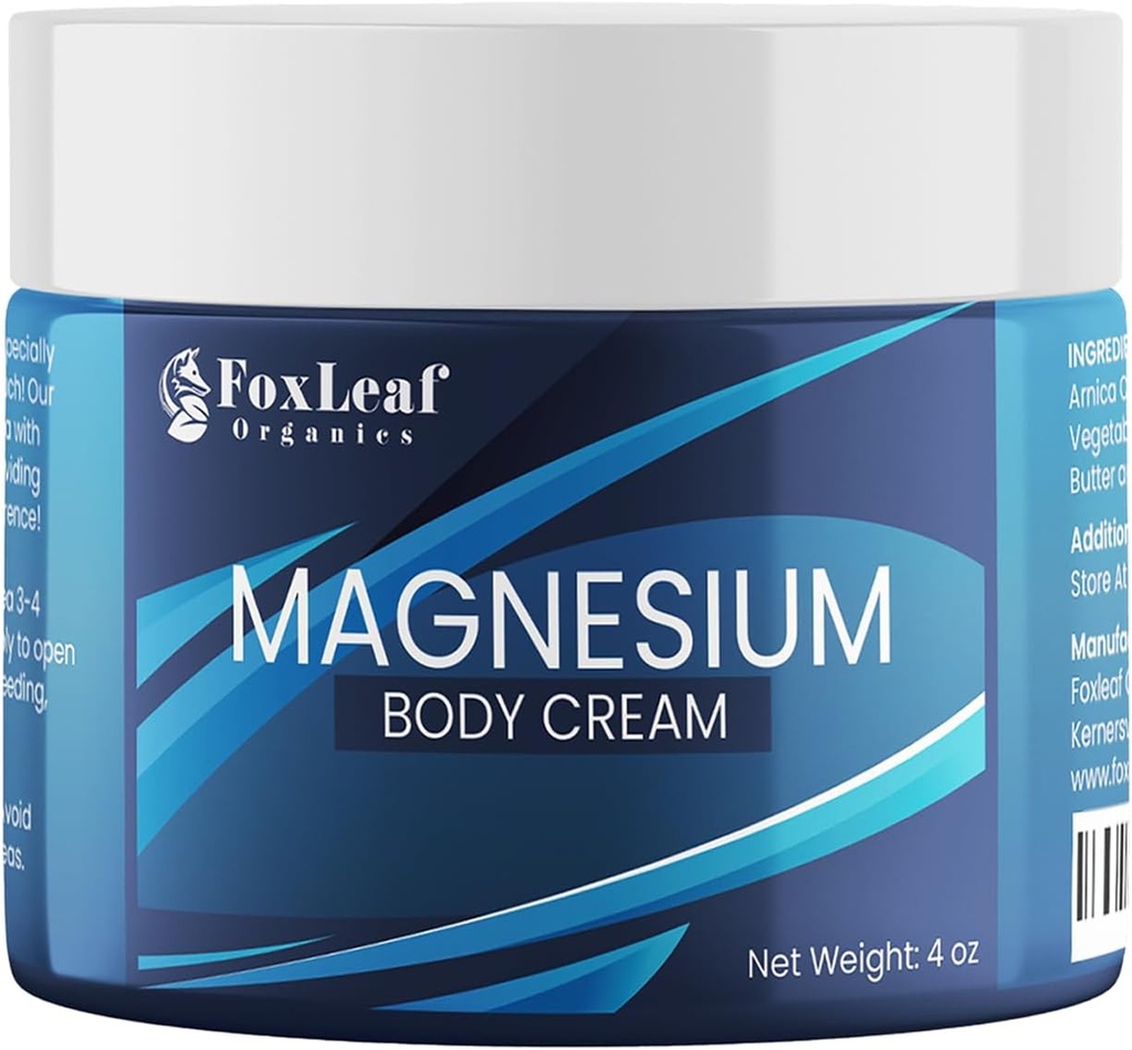 Magnesium Cream til søvn, ben kramper & muskelømhed, stærkt koncentreret & dyb penetrerende tematisk Magnesiumchlorid - Arnica, Shea Butter & Lavendel Oil, Made in USA, 4oz