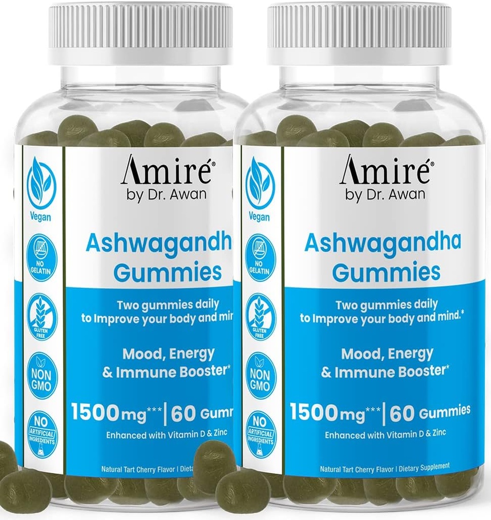 Amire by Dr. Awan Ashwagandha Gummies, Mood, Energy, & immunbooster, 120ct, 60day Supply
