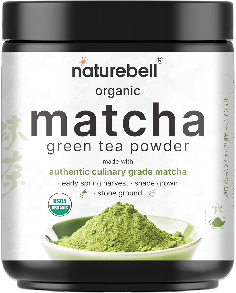 NatureBell Organic Matcha Green Tea Powder, 2 Pounds ttesmå 124; Usødet med Zero Sugar, Kulinarisk Grade, Potent Tidlig Høst, Fine Stone Ground - Vegan, Alle Formål, Great for Matcha Latte