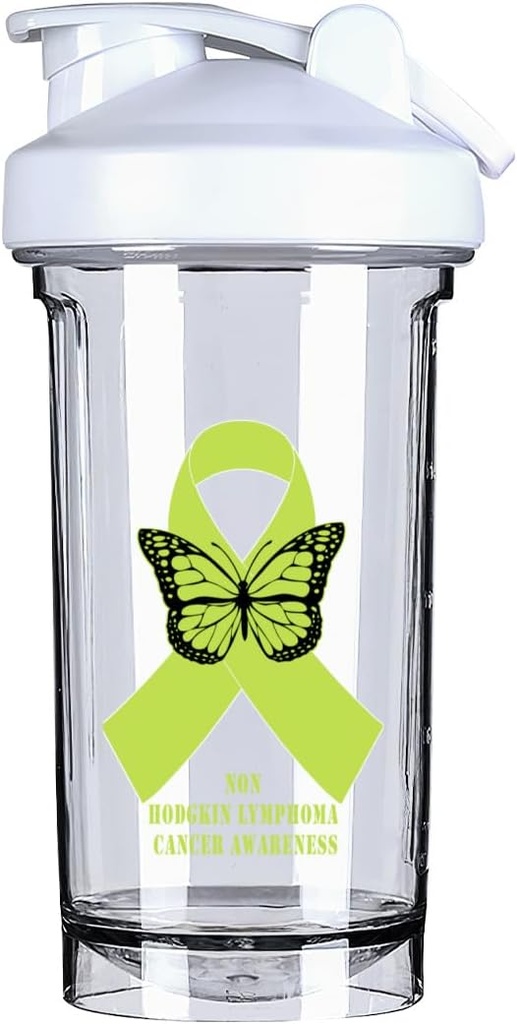 Non Hodgkin lymphoma Cancer Awareness 1 18 Ounce Shaker Bottle Drink Mixer Leak-proof Pre Workout Protein Shakes Meal Replacement Shakes Bottles 500ML/18 Oz White