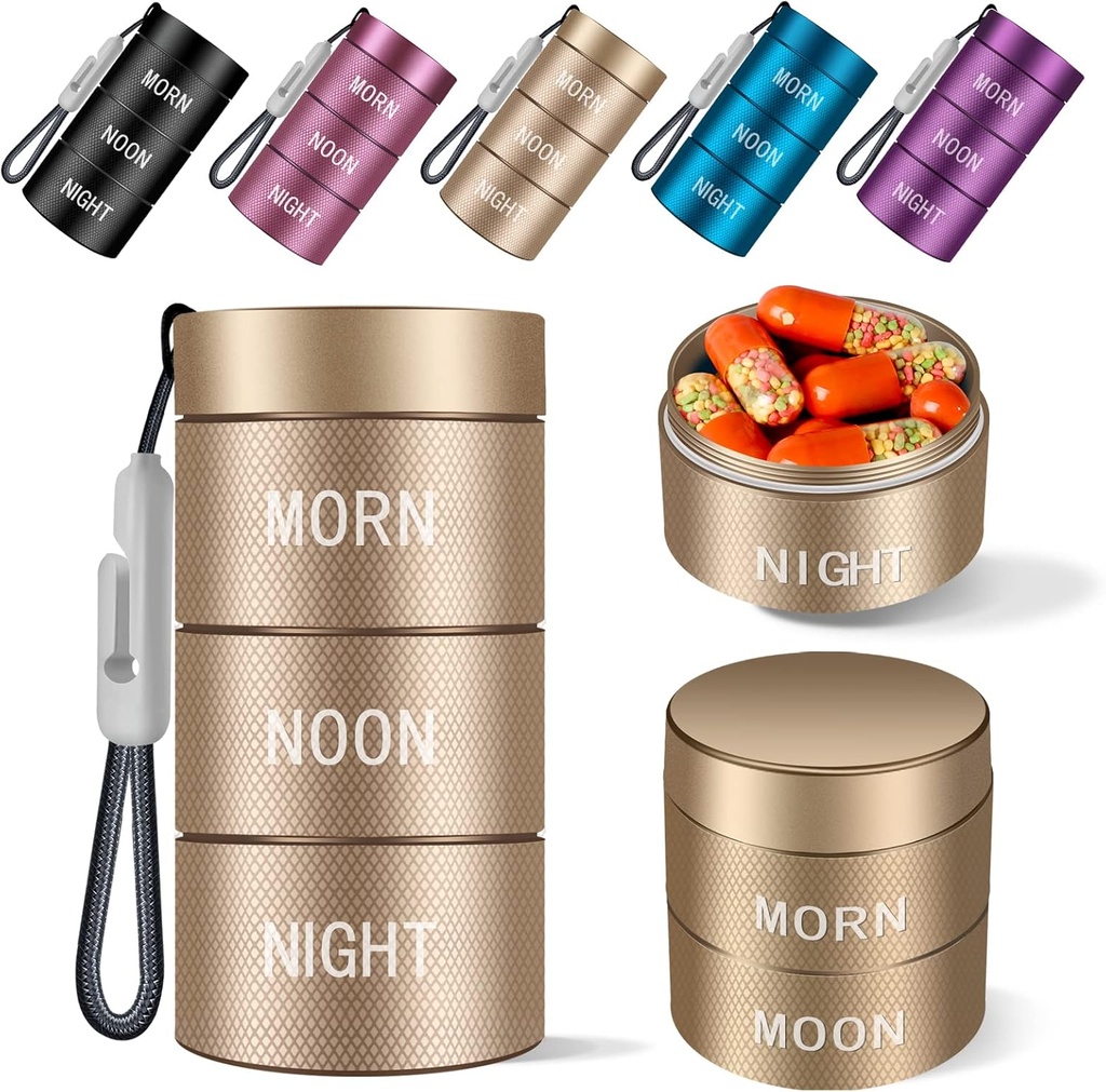 Aluminium Vandtæt Pill Organizer 3 gange om dagen, Fugt Bevis Metal Pill Case, Lille Daily Pill Holder til purse, Bærbar Travel Pill boks Container til at holde vitaminer, Med, Kosttilskud