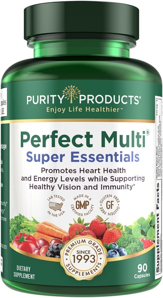 Renhed Produkter Perfect Multi Super Essentials - Multivitamin + Frugt og Grønsager + fremmer sund dag og nat Vision Feating Lutein, Zeaxanthin og Black Currant Extract - 90 Kapsler