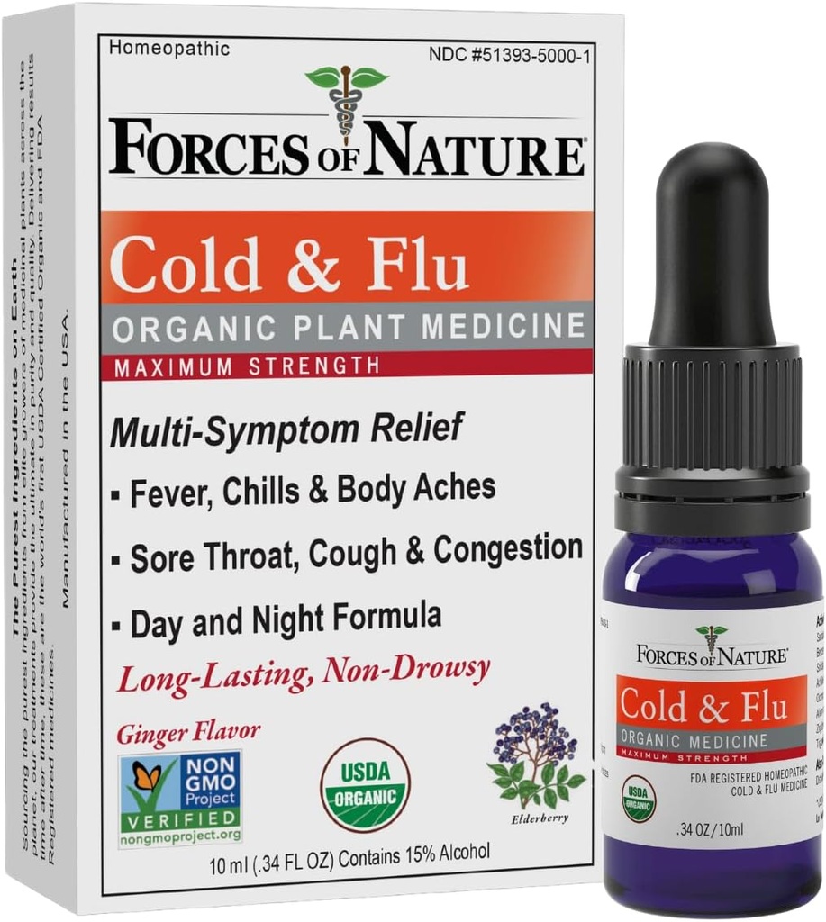 Naturens kolde & Hoste Relief, Økologisk Homøopatisk Medicin for Hoste, Congestion, Kropsache, Hovedpine, Kulderystelser & Træthed, Maksimal Styrke, Non- Drowsy Formel, 10ml (0,34 fl oz)