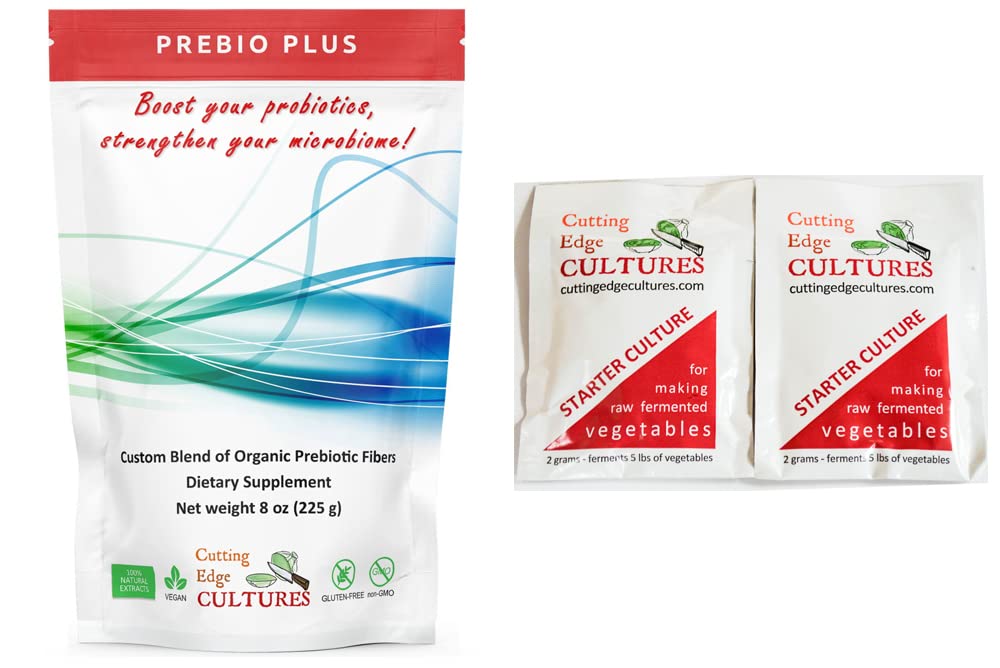 Cutting Edge Cultures Prebio Plus Prebiotic Fiber Powder Best Custom Blend of Organic Prebiotic Fibers Dietary Supplement 8 oz (Prebio Plus 8oz + Vegetabilsk Starter 4 Grams)