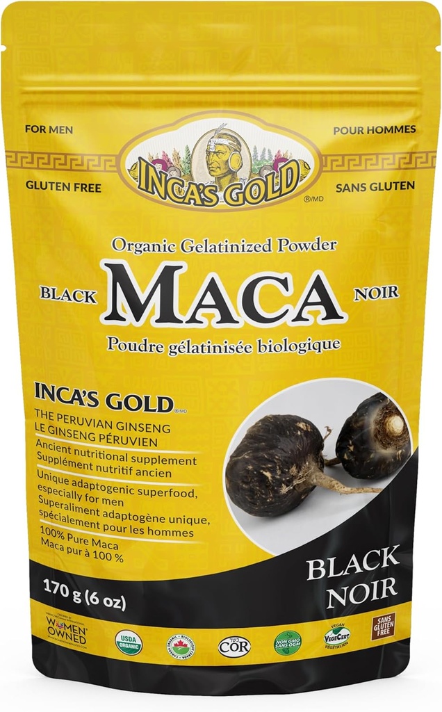 Inca 's Gold Organic Black Maca Gelatinized Root Powder for Mænd, 170g