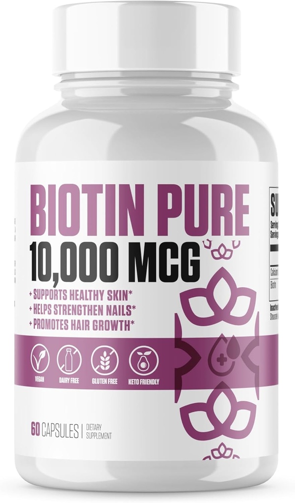 Biotin Pure 10. 000 MCG + Calciumstearat 124; # 1 Ny Max dosis Biotin B7 supplement piller til sundere og længere hår, hud & nails