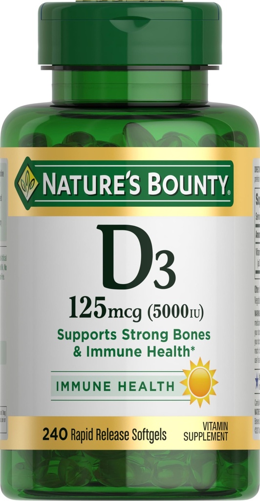 Nature 's Bounty Vitamin D3 5000 IE Softgels, Rapid Release, immunforsvar, D-vitamin kosttilskud, 240 Ct