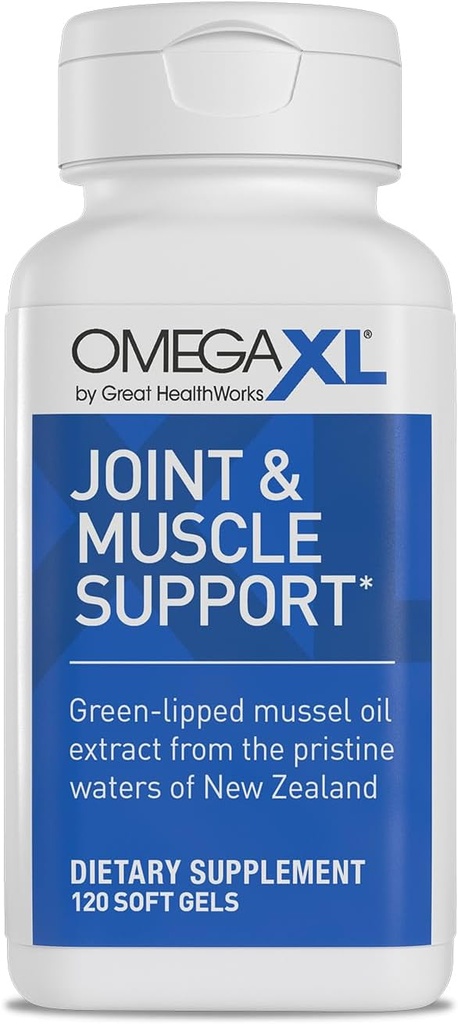 OmegaXL Joint Support - Natural Muscle Support, Green Lipped Mussel Oil, Soft Gel Pills, Drug- Free, 120 Greve