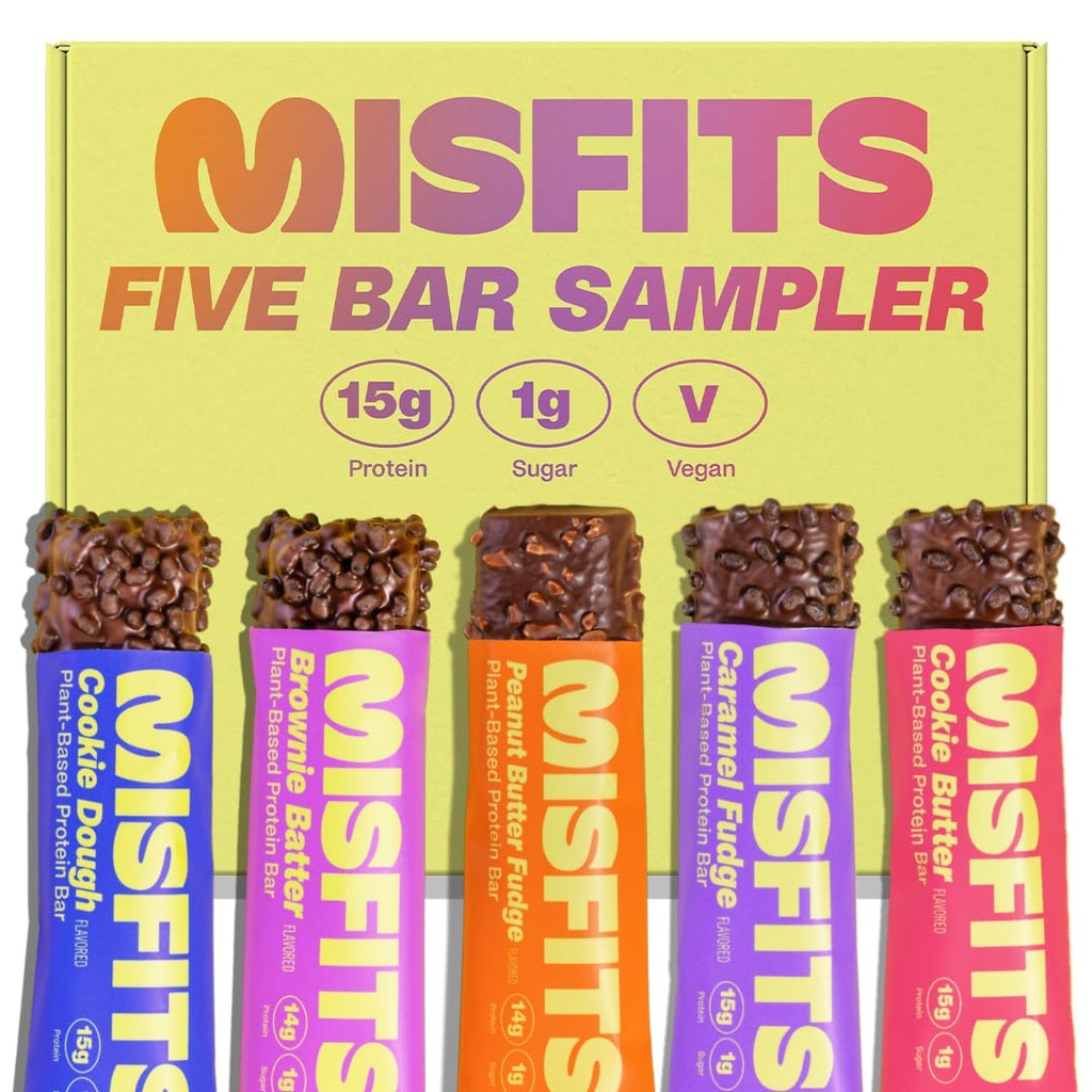 Misfits Vegan Protein Bars - Opdateret Opskriftsbaseret, Lavsukker & Carb, High Fiber Snacks
