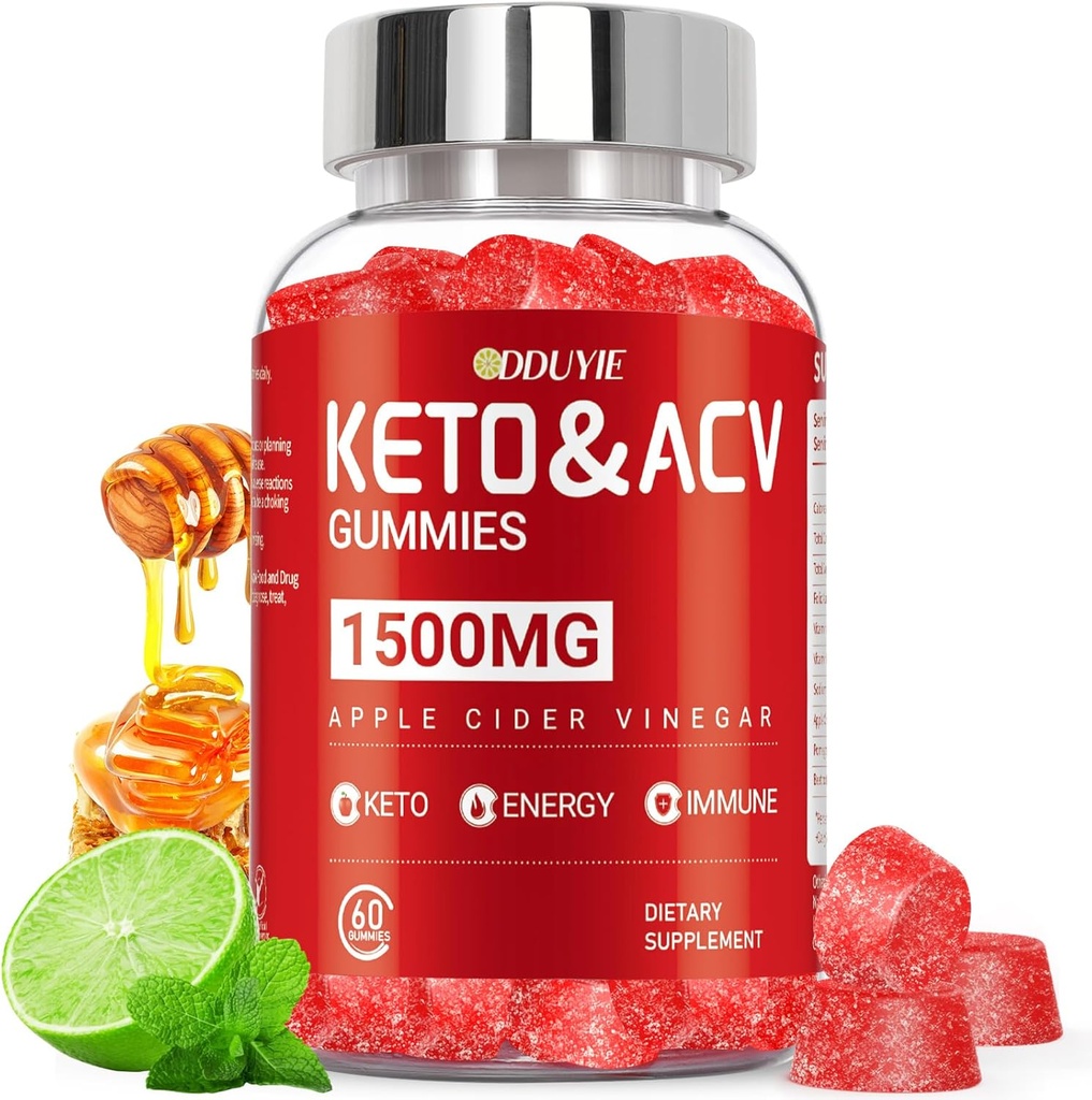 (1 Pack) Apple Cider Vincils Gummies Note 124; Keto ACV Gummies for Supportes Metabolisme & Fat Burn with Vitamin B6 & B12; ACV Supplement D124; Lemon Honey Flavor D124; 60 Vegan for kvinder og mænd