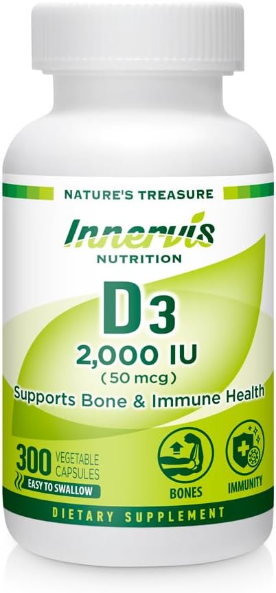 Høj potens Vitamin D3 2000 IE - Boost immun, Support Bone & Tænder, Let at synke 300 Veg kapsler