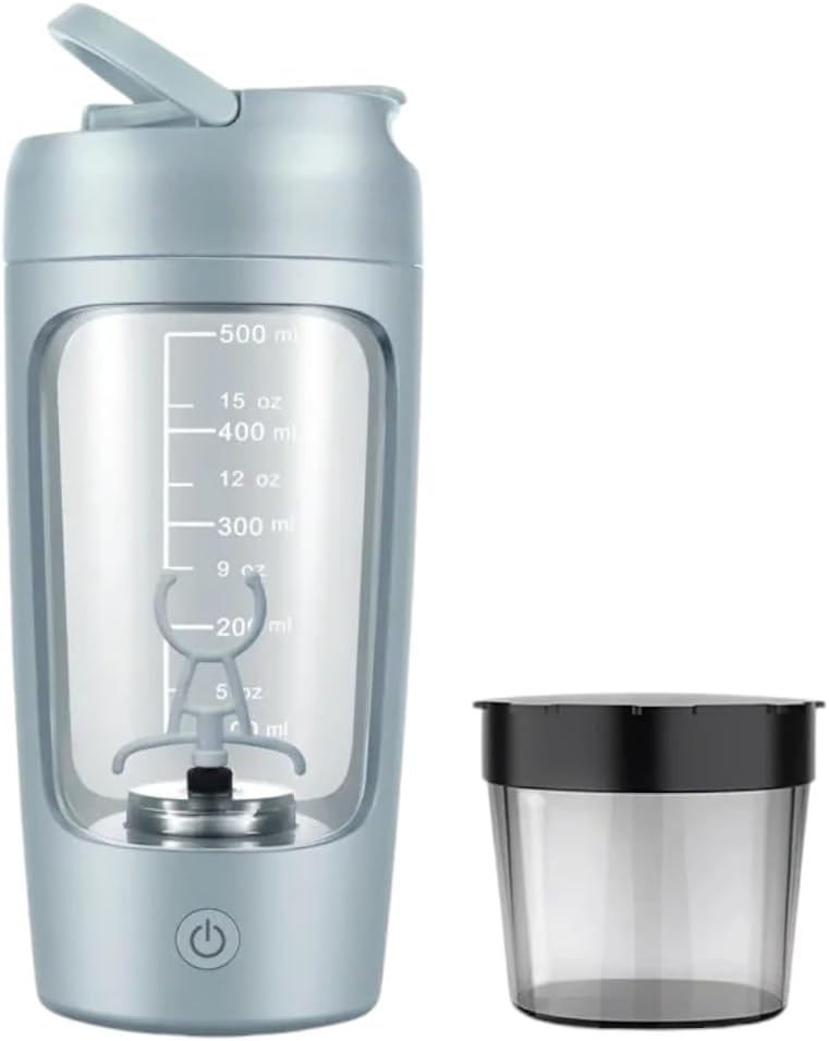 Elektrisk transportabel Protein Shaker Flaske til glatte blends Note 124; w / GRATIS PROTEIN POWDER CUP CUP 124; Premium Flaske Lavet af Tritan - BPA Gratis # 124; 650 ml # 124; Genopladelig # 124; for GYM & Sports Entuast. (Baby blå)