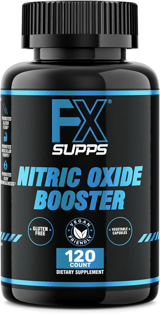 FX SUPPS Nitrooxide Support Note 124; Præ- workout supplement til mænd og kvinder - 120 kapsler - med arginin for Endurance, Workout Performance & Circulation Support