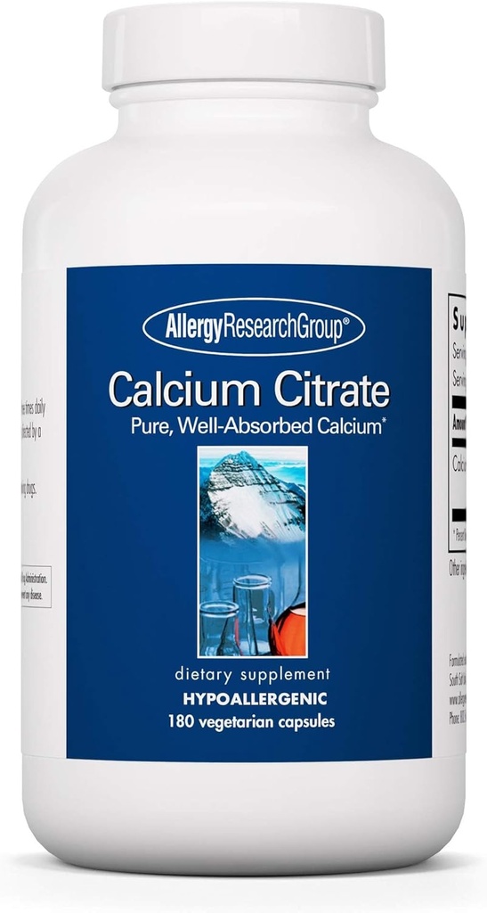 Allergy Research Group Calcium Citrate - Pure Calcium, Bone Strength, Well-Absorbed, 150mg Supplement, Vegetarian Capsules - 180 Count