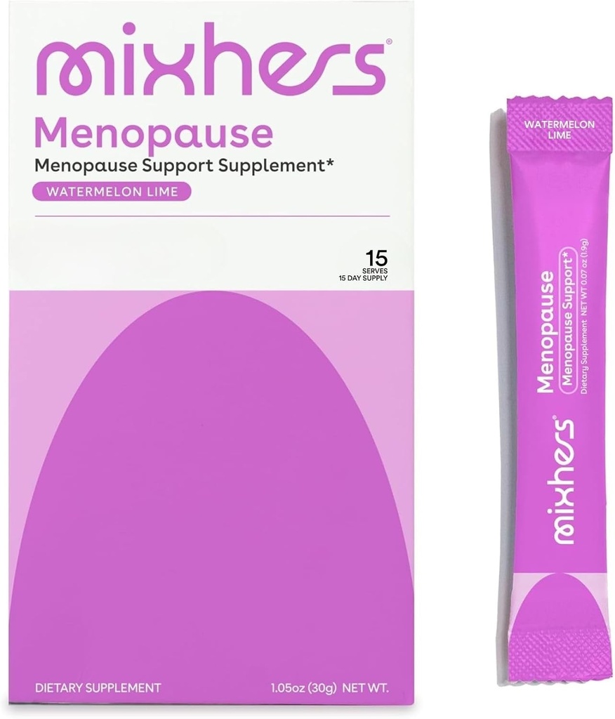 Mixhers Menopause - Menopause Support Drink Mix - Kvinder menopause Kosttilskud - Hormonbalance Multivitamin - Med Maca Root & Black Cohosh - Sukker fri - Vegan - 15 drikke pakker - Watermelon Lime