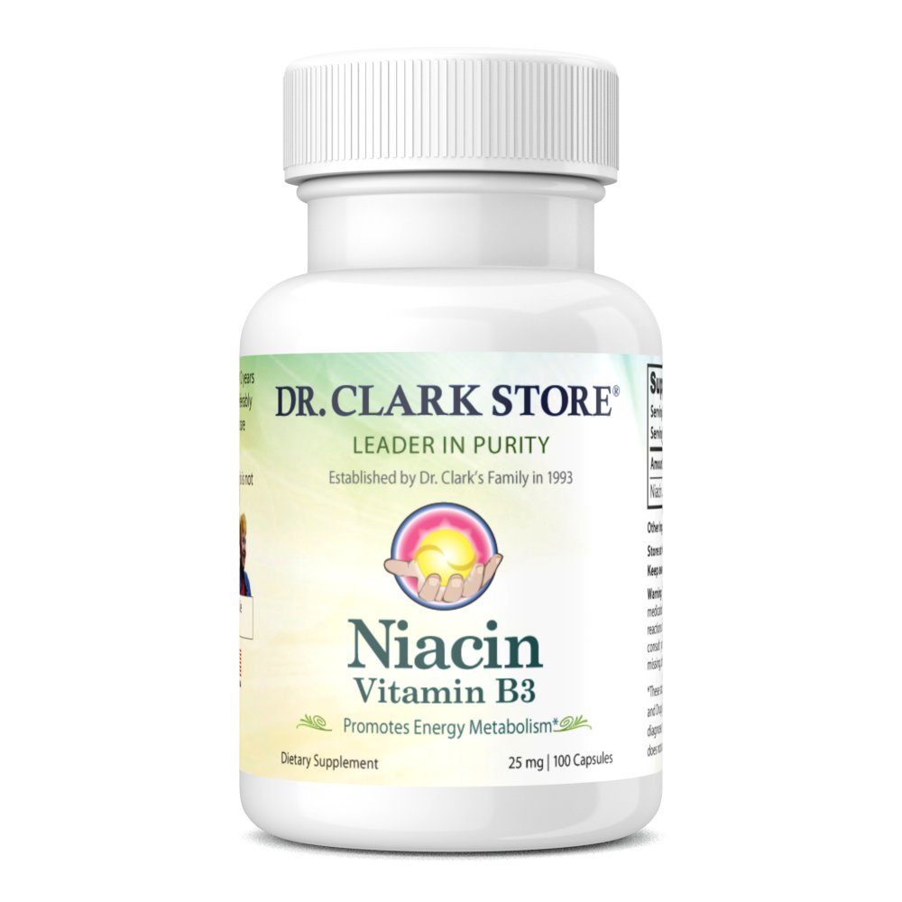 Dr. Clark Niacin (vitamin B3) Supplement - 25mg, 100 Gelatine kapsler, understøtter cirkulation og sund Kolesterolniveauer