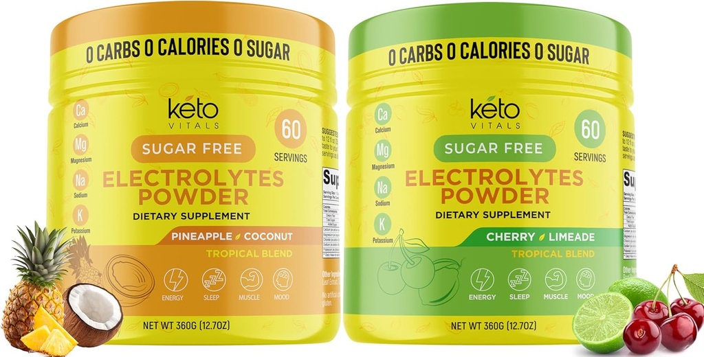 Keto Vitals Pineappale kokos Bundle med Cherry Limeade - 2 Pack Bundle Keto Electrolytes Powder - Elektrolyter med kalium, Magnesium, Natrium, Calcium - Pinneapple Coconut & Cherry Limeade