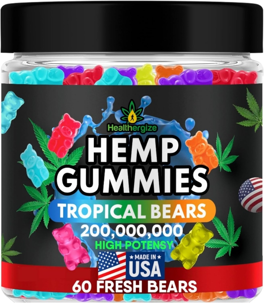 Hamp Gummies Natural Relief, High Potency Gummy Bear Edibles, Fred og Afslapning, Bedtime Support, Omega 3 6 9 Olie til Sleep- Made in USA