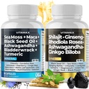 Pure Himalayan Shilajit Supplement, Sea Moss, Ashwagandha, Bladderwrack, Gingko Biloba, Organic Capsules & Trace Mineral for - Non- GMO - Vegan - Mænd og kvinder - Made in USA