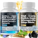 Vitamax Pure Himalayan Shilajit Supplement, Sea Moss, Ashwagandha, Bladderwrack, Gingko Biloba, Organic Capsules & Trace Mineral for - Non- GMO - Vegan - Mænd og kvinder - Made in USA