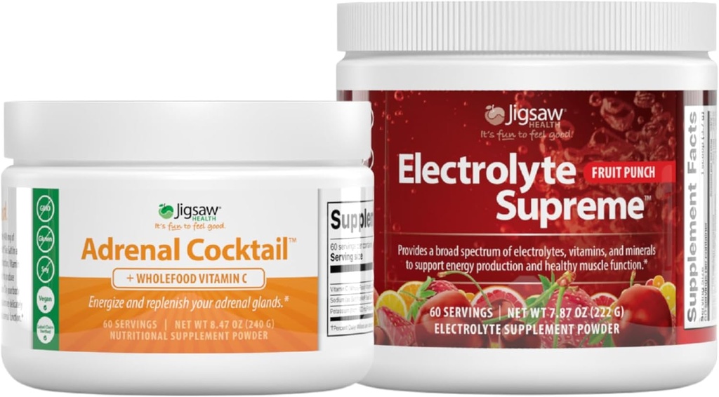 Jigsaw Health Bundle | Adrenal Cocktail, 60 Servings (Jar), and Electrolye Supreme (Fruit Punch), 60 Servings (Jar)