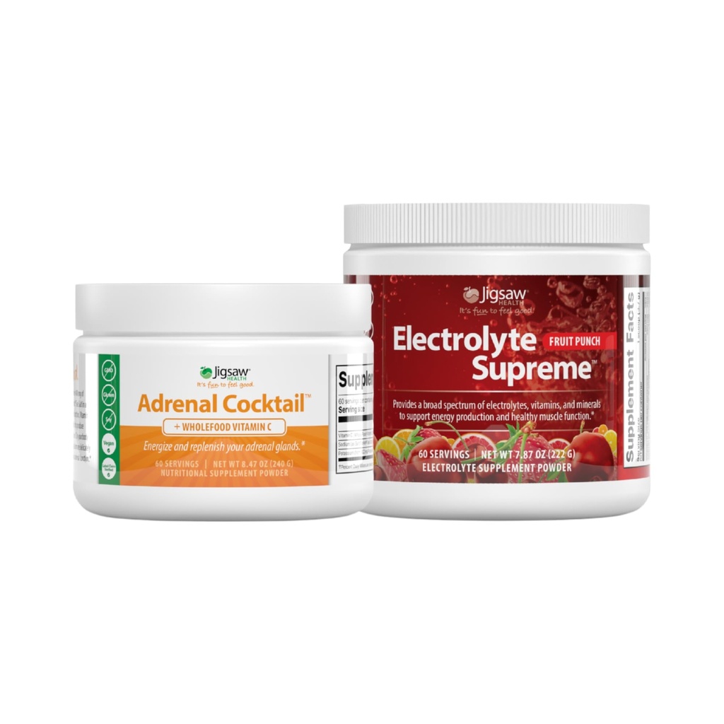 Jigsaw Health Bundle Yester124; Adrenal Cocktail, 60 Servere (Jar), og Electrolye Supreme (Fruit Punch), 60 Servere (Jar)