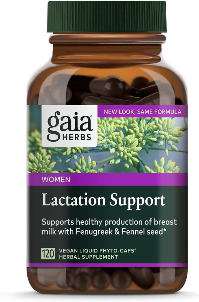 Gaia urter Amning Support - Understøtter sund produktion af brystmælk hos plejemødre * - med bukkehorn frø, fennikel frø, og hindbær blade - 120 Vegansk flydende Phyto- kapsler (40-dages forsyning)