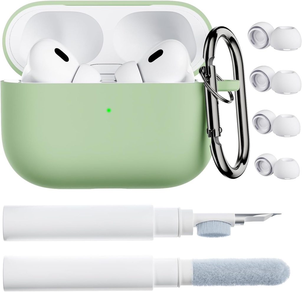 ORNARTO for AirPods Pro 2 sag, Kompatibel med AirPods Pro 1. / 2. generation, Soft Silicone Cover med Cleaner Kit, Eartips Protector & Keychain- Pistachio