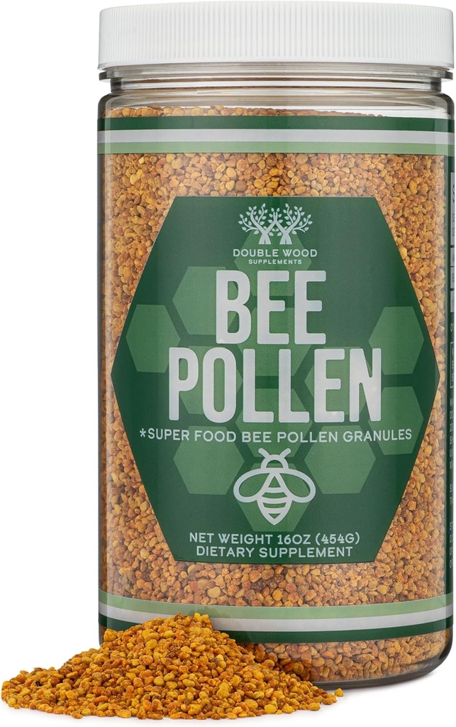 Bee Pollen Supplement - 1lb (16 OZ) af rå Bee Pollen Granules (151 Serveringer af 3 Bedste Hver med Scoop) Superfood høj i vitaminer, mineraler, og protein af Double Wood