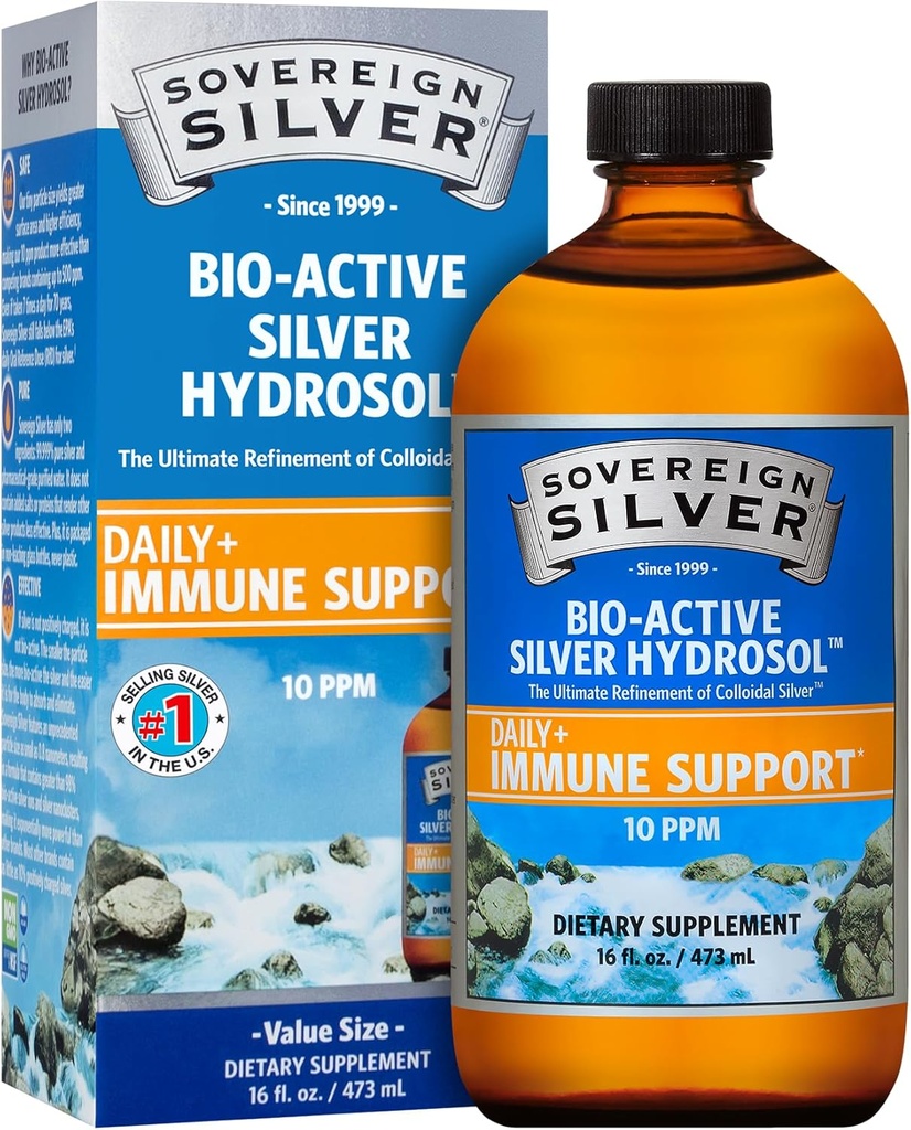 Sovereign Sølv Immunforsvar Support - Kolloid Sølv, Bio- Active Silver Hydrosol, 10 ppm, Flydende Twist Top, 16 Fl Oz, (473 mL)