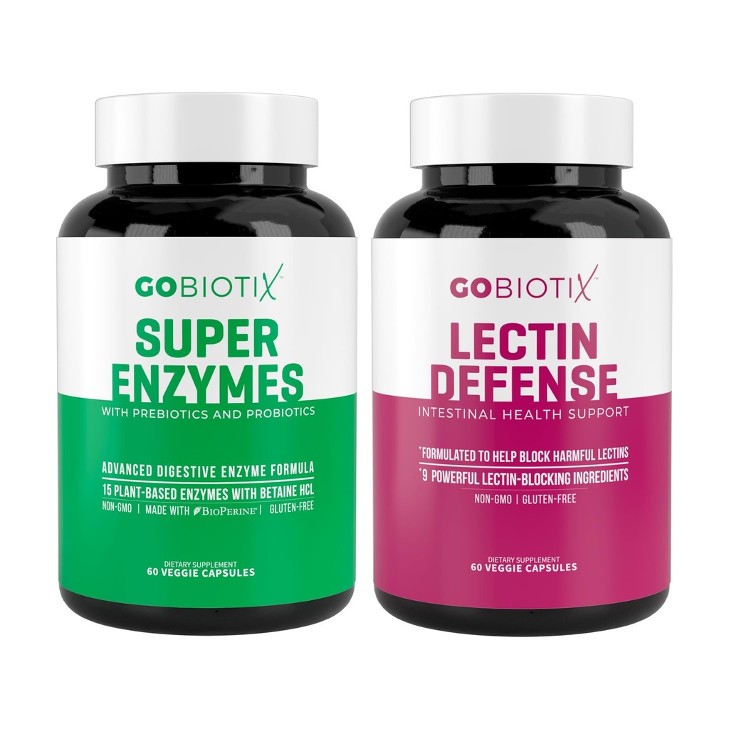 GOBIOTIX Super Enzymes Supplement - fordøjelsesenzymer med Prebiotika og probiotika til kvinder og mænd - Understøtter Gut Health, Gluten fordøjelse, Lactose Absorption, Plant Based Dietary Pills