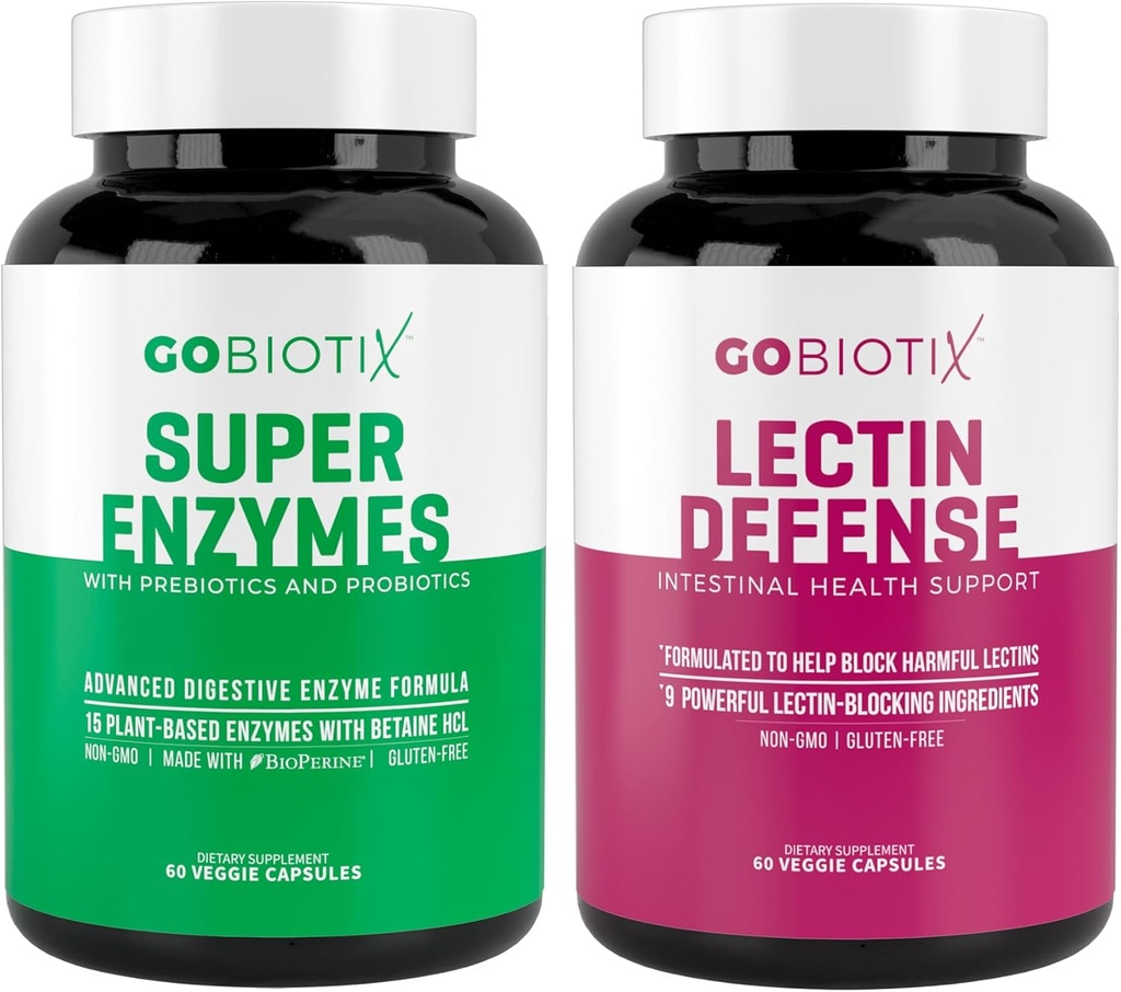 GOBIOTIX Super Enzymes Supplement - fordøjelsesenzymer med Prebiotika og probiotika til kvinder og mænd - Understøtter Gut Health, Gluten fordøjelse, Lactose Absorption, Plant Based Dietary Pills