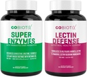 GOBIOTIX Super Enzymes Supplement - fordøjelsesenzymer med Prebiotika og probiotika til kvinder og mænd - Understøtter Gut Health, Gluten fordøjelse, Lactose Absorption, Plant Based Dietary Pills