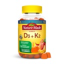 Nature Made Vitamin D3 K2 Gummies, D-vitamin 5000 IE per servering for ben, tænder, muskel og immunforsvar, 50 vingummi vitaminer, 25 dages forsyning
