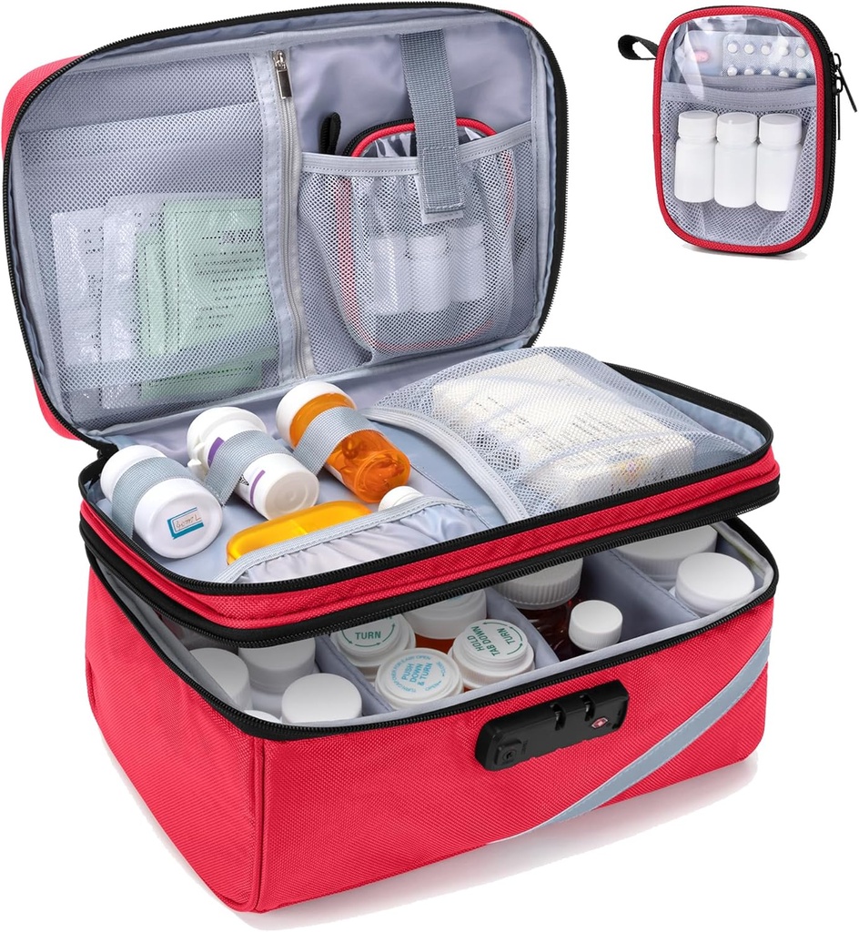Trunab medicinopbevaringspose med kombinationslåse, låsbar pilleflaske Organizer, Travel Medication Carry sag for Medicine Box, receptpligtig, vitaminer, kosttilskud eller medicinske forsyninger