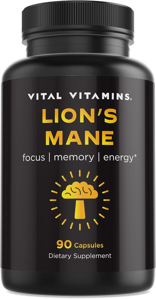 Vital Vitaminer Lions Mane supplement kapsler - Brain Booster supplement til mental Klarhed, fokus og hukommelse - Nootrop Mushroom supplement med Tyrkiet Hale og Maitake (90 hætter)