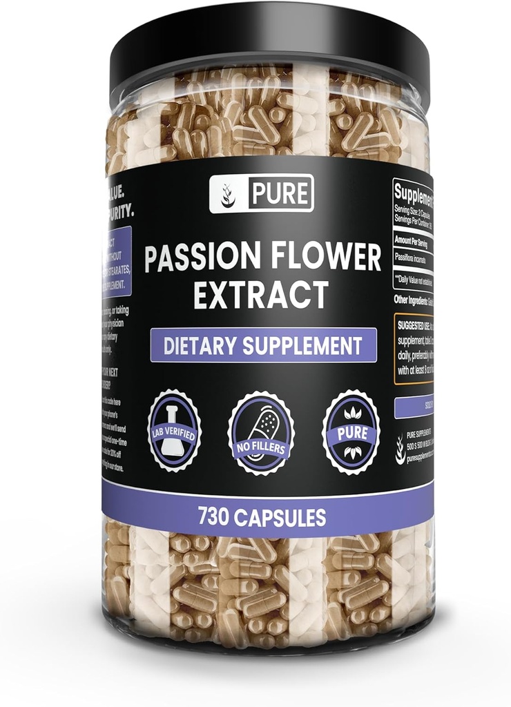 PURE ORIGINAL INGREDIENSER Passion Flower Extract (730 kapsler) Ingen Magnesium eller ris Fyldere, Altid Ren, Lab Verified
